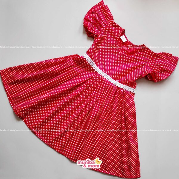 Red polka pure cotton frock (PC1.1)