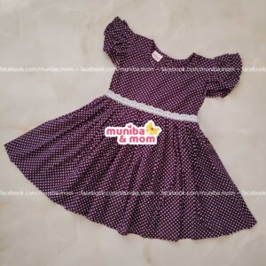 Burgundy polka pure cotton frock (PC17.2)