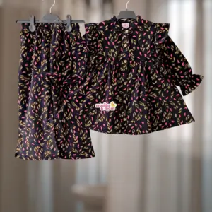 Black Pink Corduroy Cotton Top-set 2-12y (L4M1)