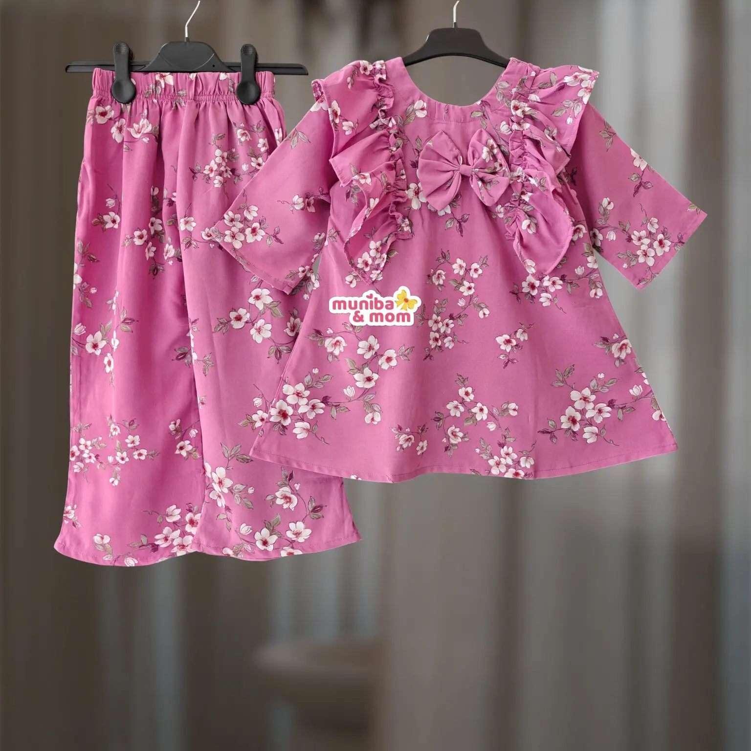 Pink Blossom Soft Mimosa Georgette Top-set 2-14y (M5T4)