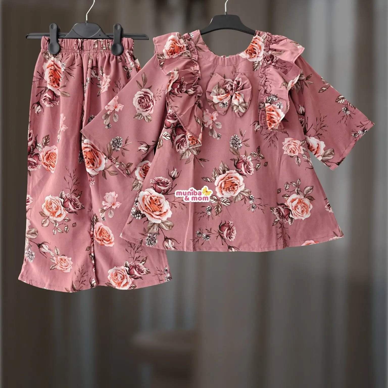 Peach Rose Soft Mimosa Georgette Top-set 2-14y (M5T5)