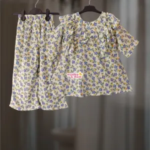 White Blue Soft Mimosa Georgette Top-set 2-14y (M5T7)