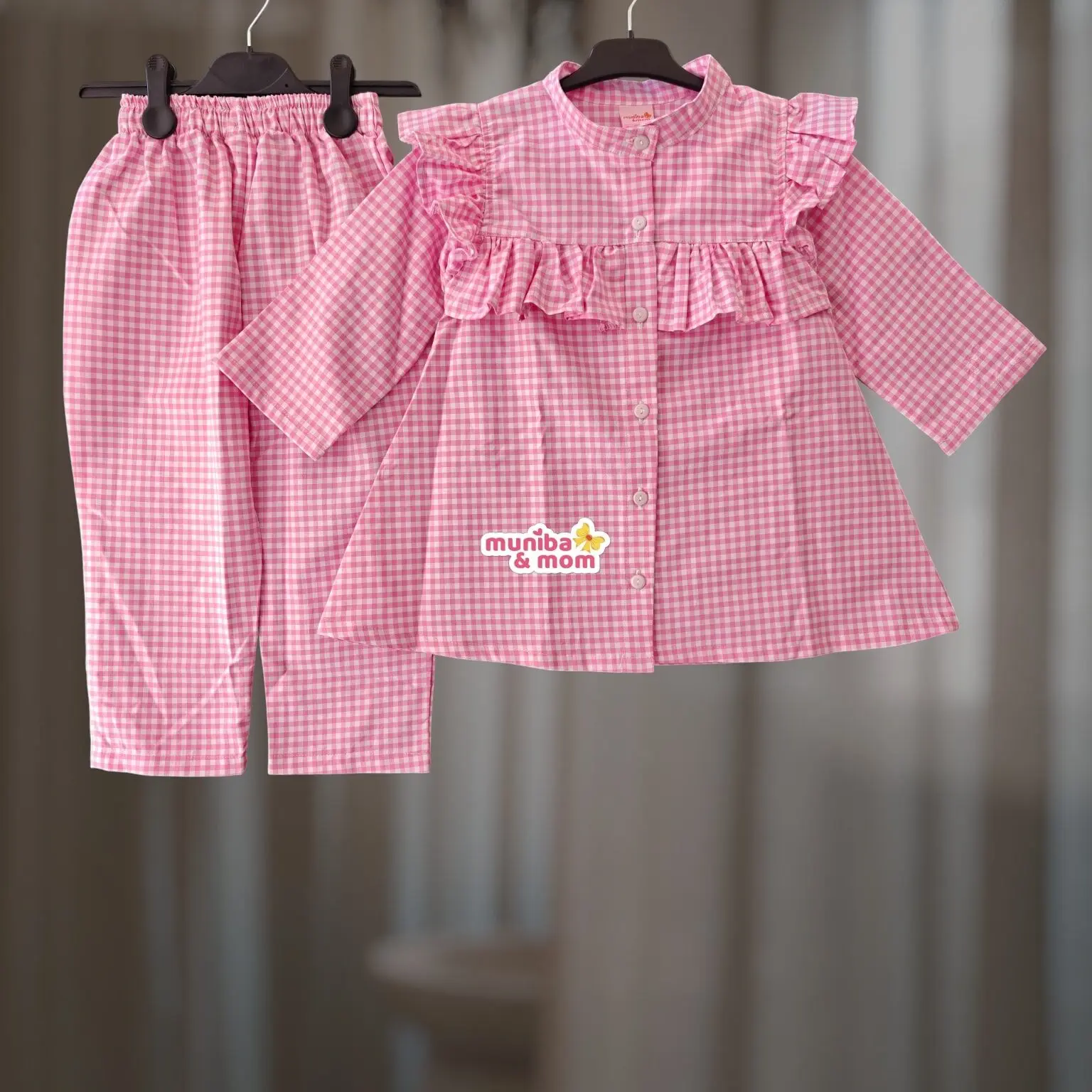 Pink Check Mix Cotton Top-set 2-12y (M8T1)