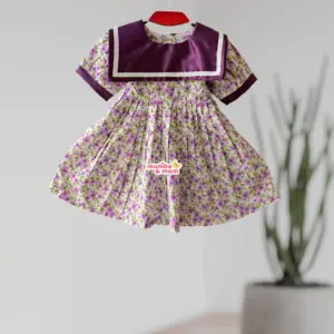 Purple White Premium Cotton Frock CC73T1