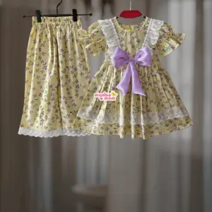 Yellow Purple Premium Cotton Frock-Set CC95T1