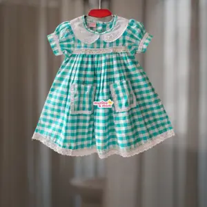Aqua White Check Premium Cotton Frock CC94T1