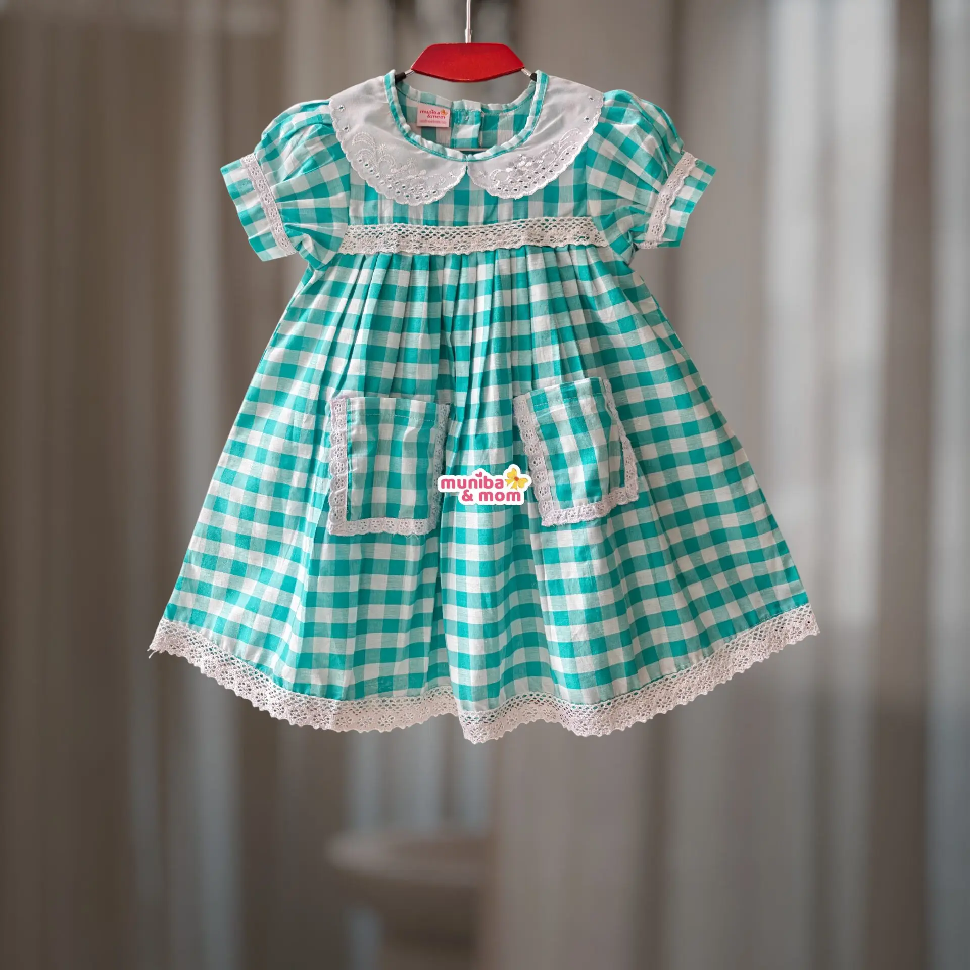 Aqua White Check Premium Cotton Frock CC94T1