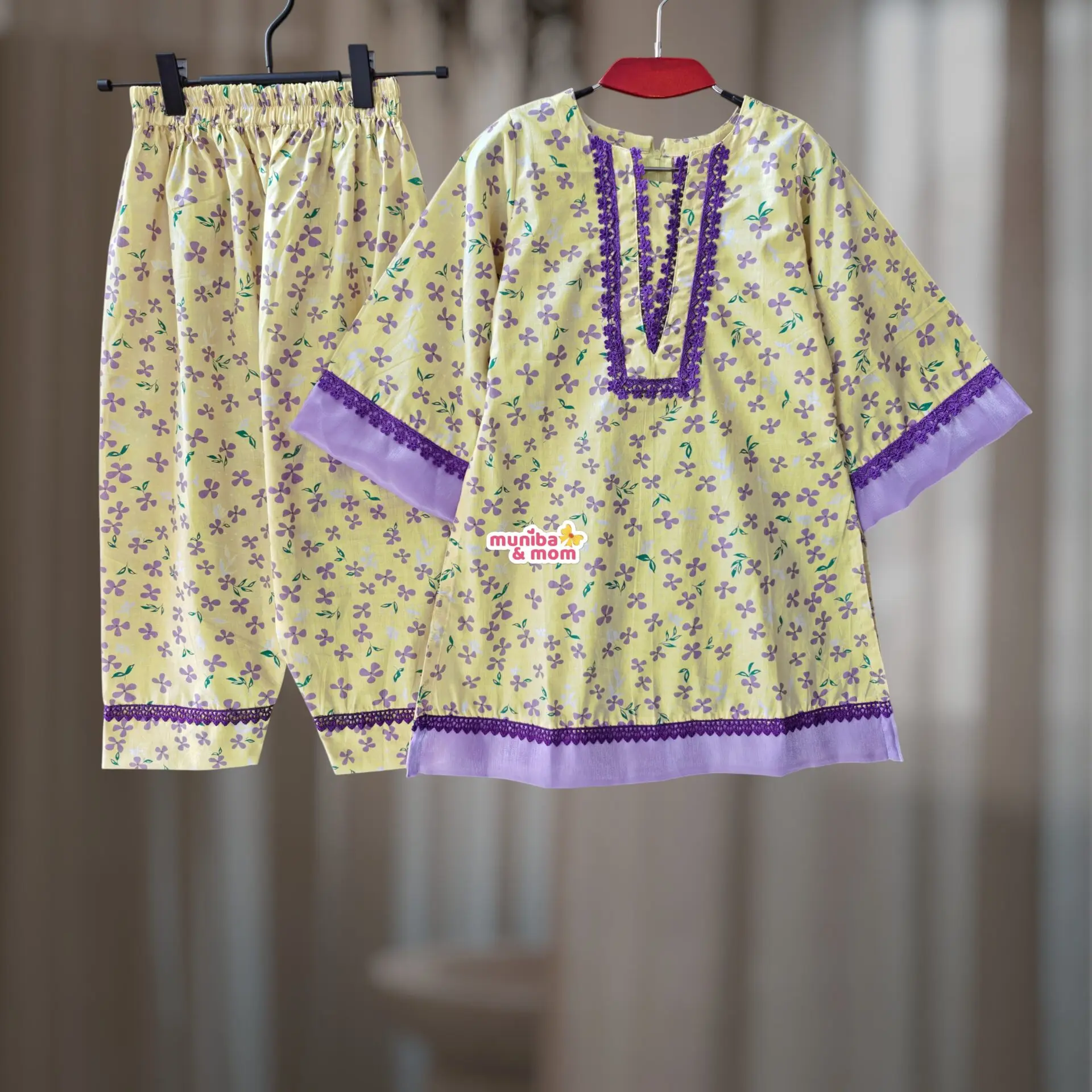 Yellow Purple Premium Cotton Kamiz-set CC95T2