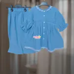 Mint blue muslin cotton frock pant set