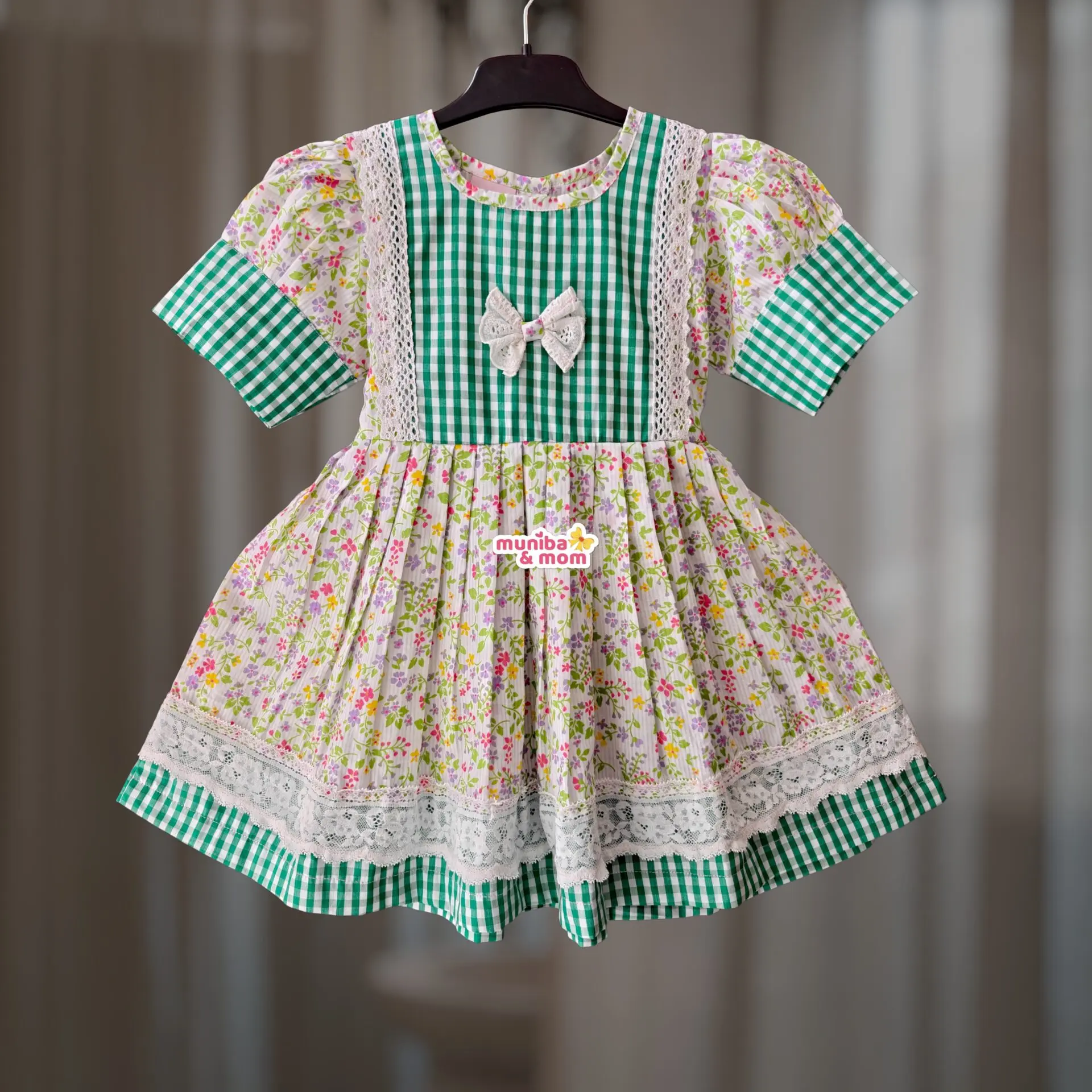 Green White Check Premium Cotton Frock CC98T1