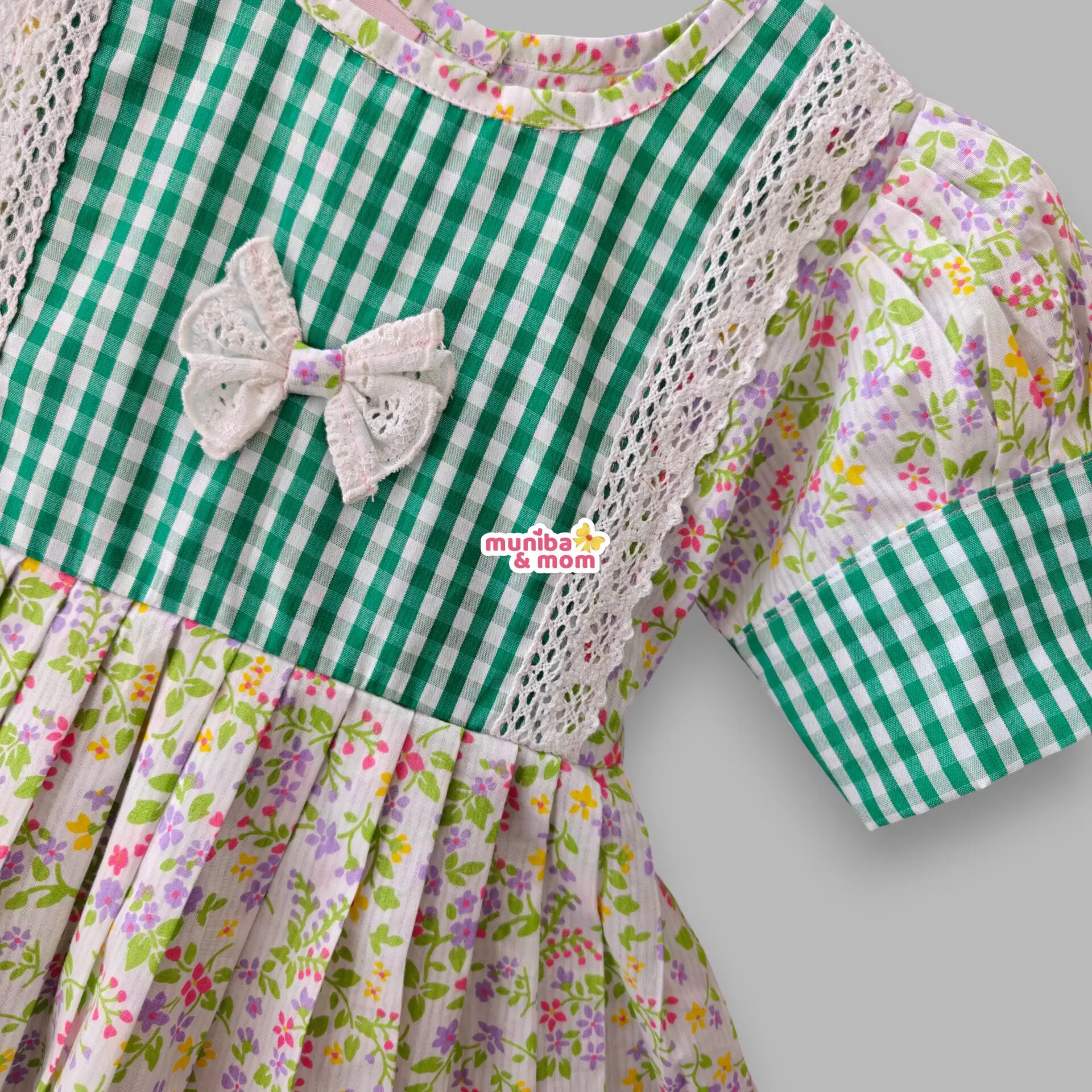 Green White Check Premium Cotton Frock CC98T1 - Image 2