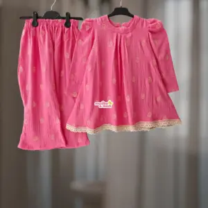 Camellia pink muslin cotton top-set