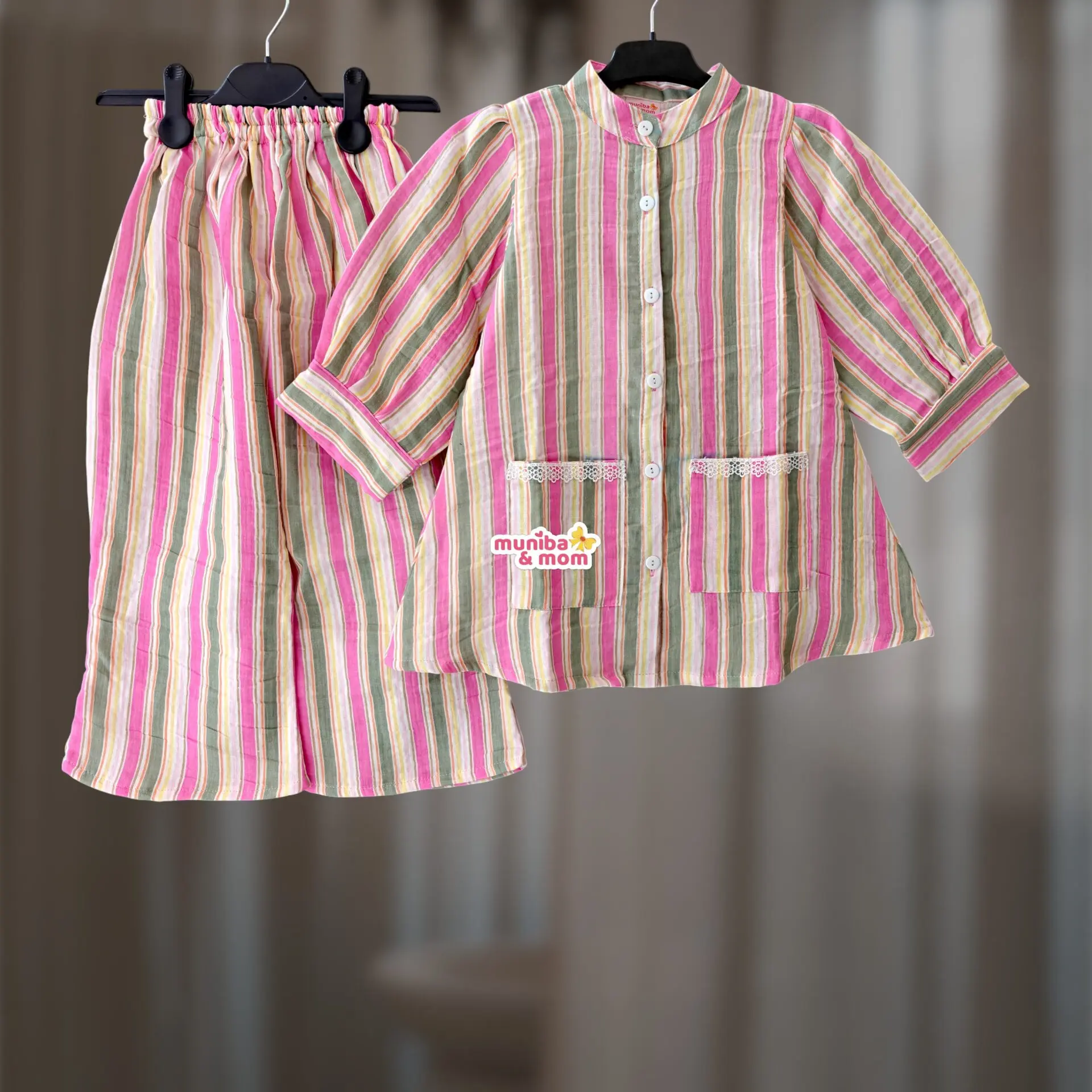 Stripe Muslin Cotton Top-set DM8T1