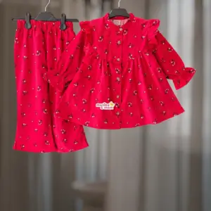 Crimson Red Corduroy Cotton Top-set 2-12y (L4M4)