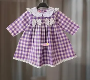 Lavender Check Flannel Frock-Set FL71T3