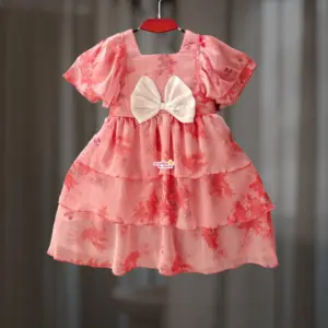 Peach chiffon party frock M10T3