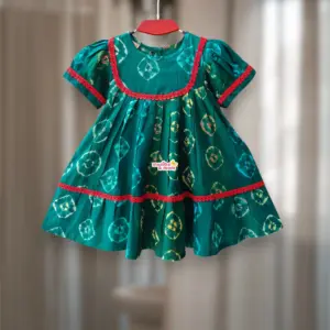 Green Tie-Dye Batik Ruffled Frock PC197T2