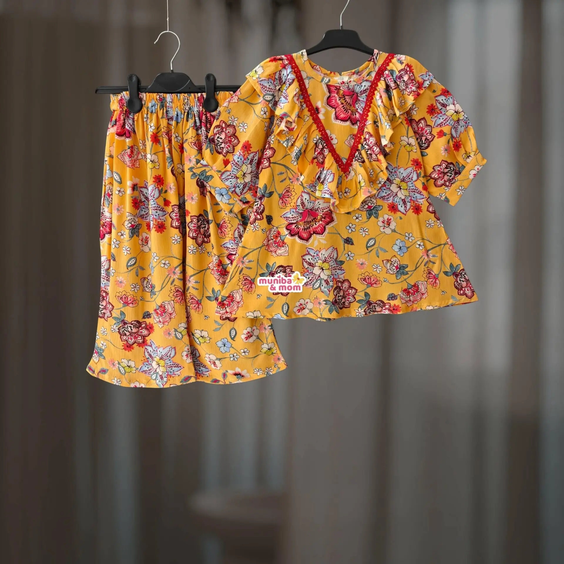 Swiss Orange Peach Girls Top-pant set SW2T1