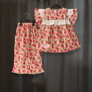 Cream red floral Cotton Top-Set M11T4