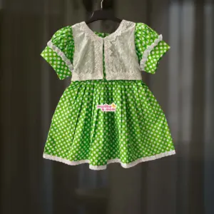 Green polka Premium Cotton Frock CC131T1