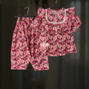 Peach Rose Digital Cotton Top-Pant set PC210T1