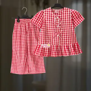 Red check cotton top-set M13T2