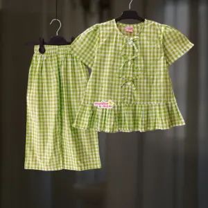 Green check cotton top-set M13T4