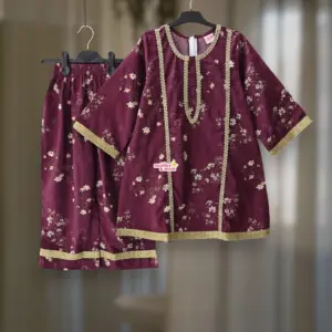 Deep coffee imported pure cotton kurti-palazzo set M14T1