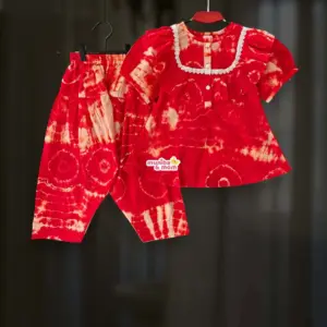Batik Red Cream Top-pant set PC218T1