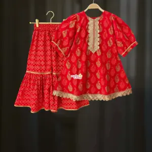 Ac Cotton Red Top and Sarara Set AC12T3