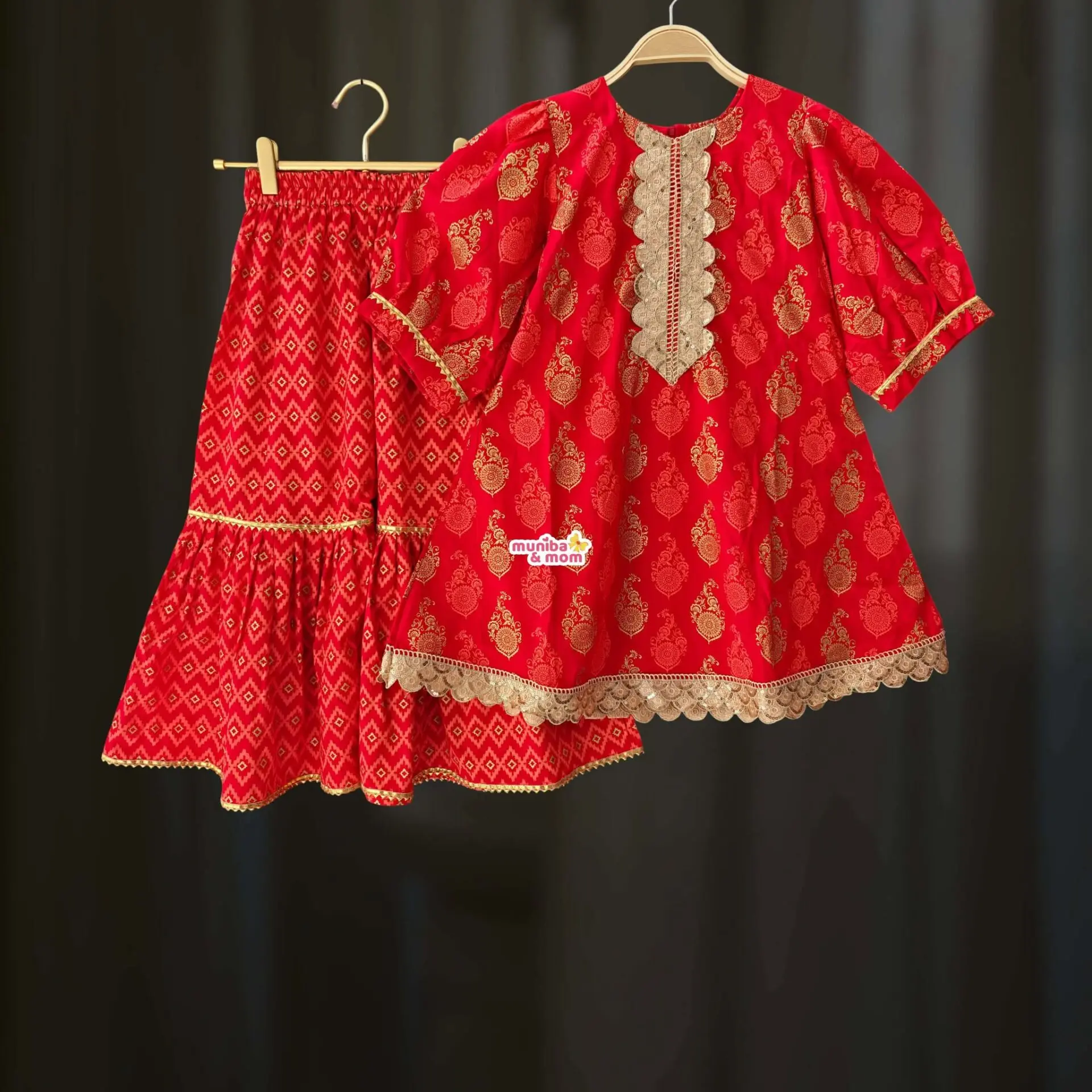 Ac Cotton Red Top and Sarara Set AC12T3