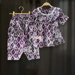Batik White Purple Top-pant set PC222T1