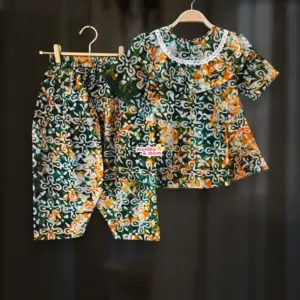 Batik Green Orange Top-pant set PC219T1
