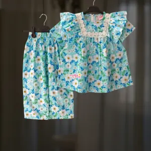 Sky floral cotton top-pant set M15T1