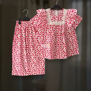 Red heart cotton top-pant set M15T4