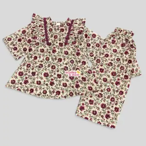 burgundy floral Pure Cotton Top Set PC228T2