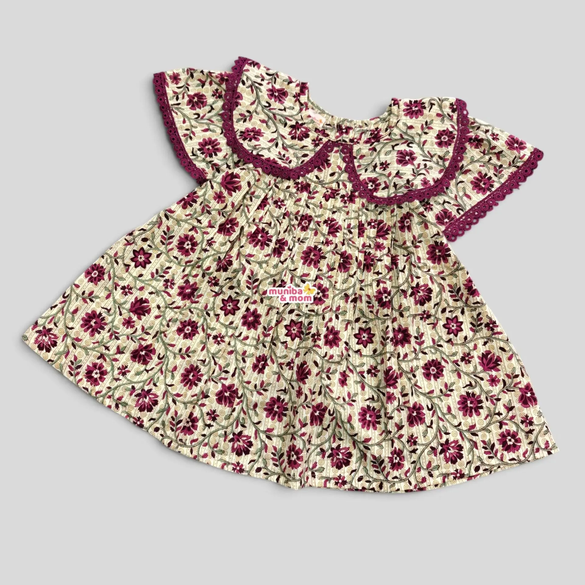 burgundy floral Pure Cotton Frock PC228T1