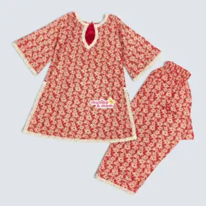 Red floral Premium Pure Cotton Salwar Kamiz-set PC227T1