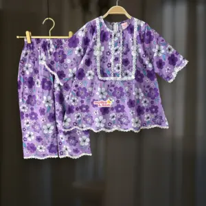Purple floral cotton tunic-plazzo set M17T3