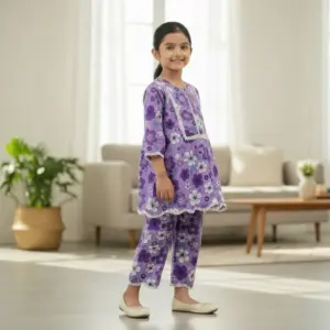 Purple floral cotton tunic-plazzo set M17T3