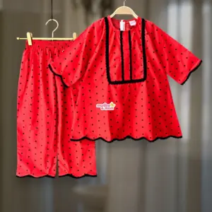 Red polka cotton tunic-plazzo set M17T4