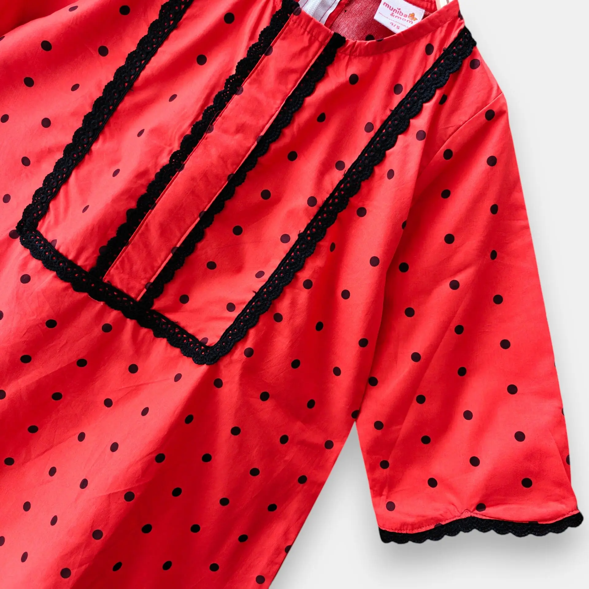Red polka cotton tunic-plazzo set M17T4 - Image 2