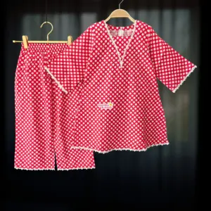 Red polka cotton kamiz-pant set M19T1