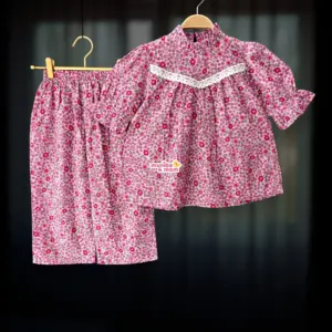 Onion-pink cotton top-pant set M22T2