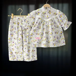 White-purple cotton top-pant set M22T4