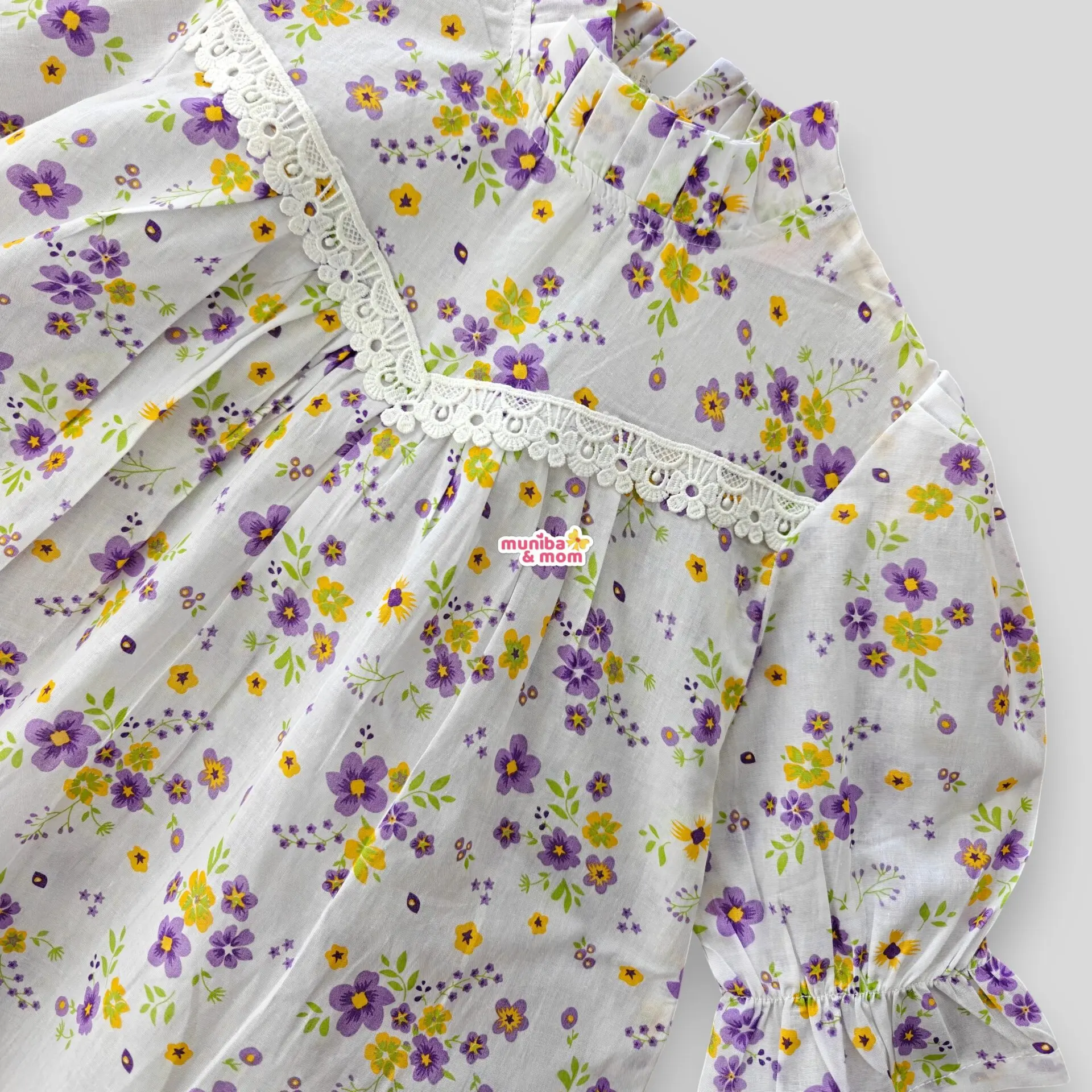 White-purple cotton top-pant set M22T4 - Image 2