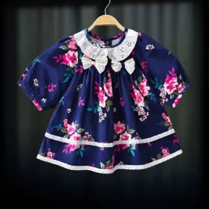 Navy Rose Flannel Cotton Frock FL77T1