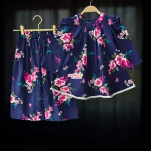 Navy Rose Flannel Cotton Top Set FL77T2