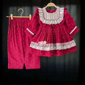 Heart Polka Flannel Cotton Frock Pant Set FL78T2