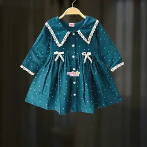 Teal polka Flannel Cotton Frock FL80T2